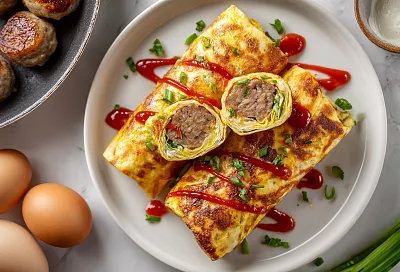 Сосиски в яично-капустных блинчиках: готово за 15 минут – любимый завтрак моих детей!