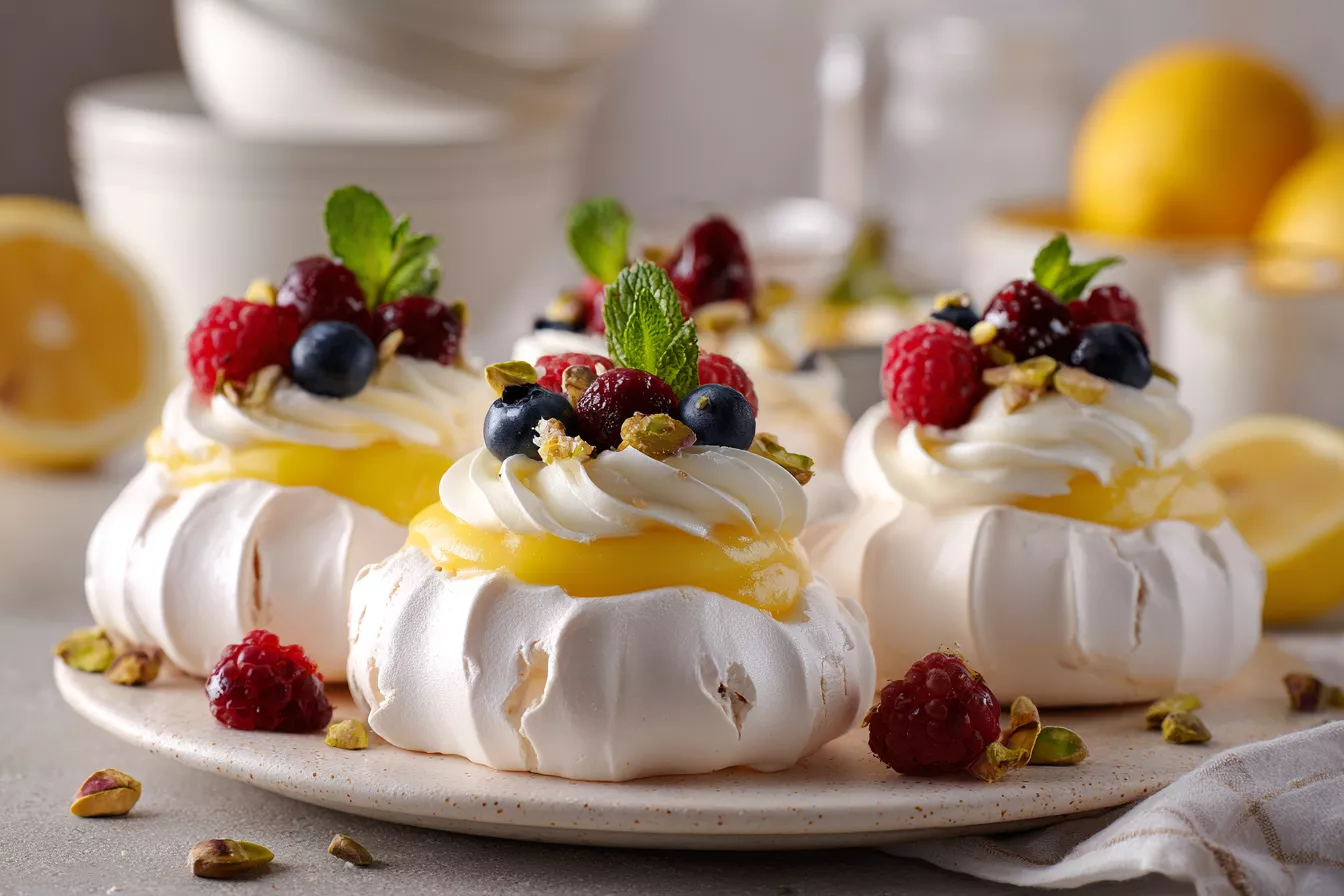 Мини-Павлова с лимонным курдом, от которой невозможно оторваться: хруст снаружи, нежная тянучка внутри и яркая освежающая начинка