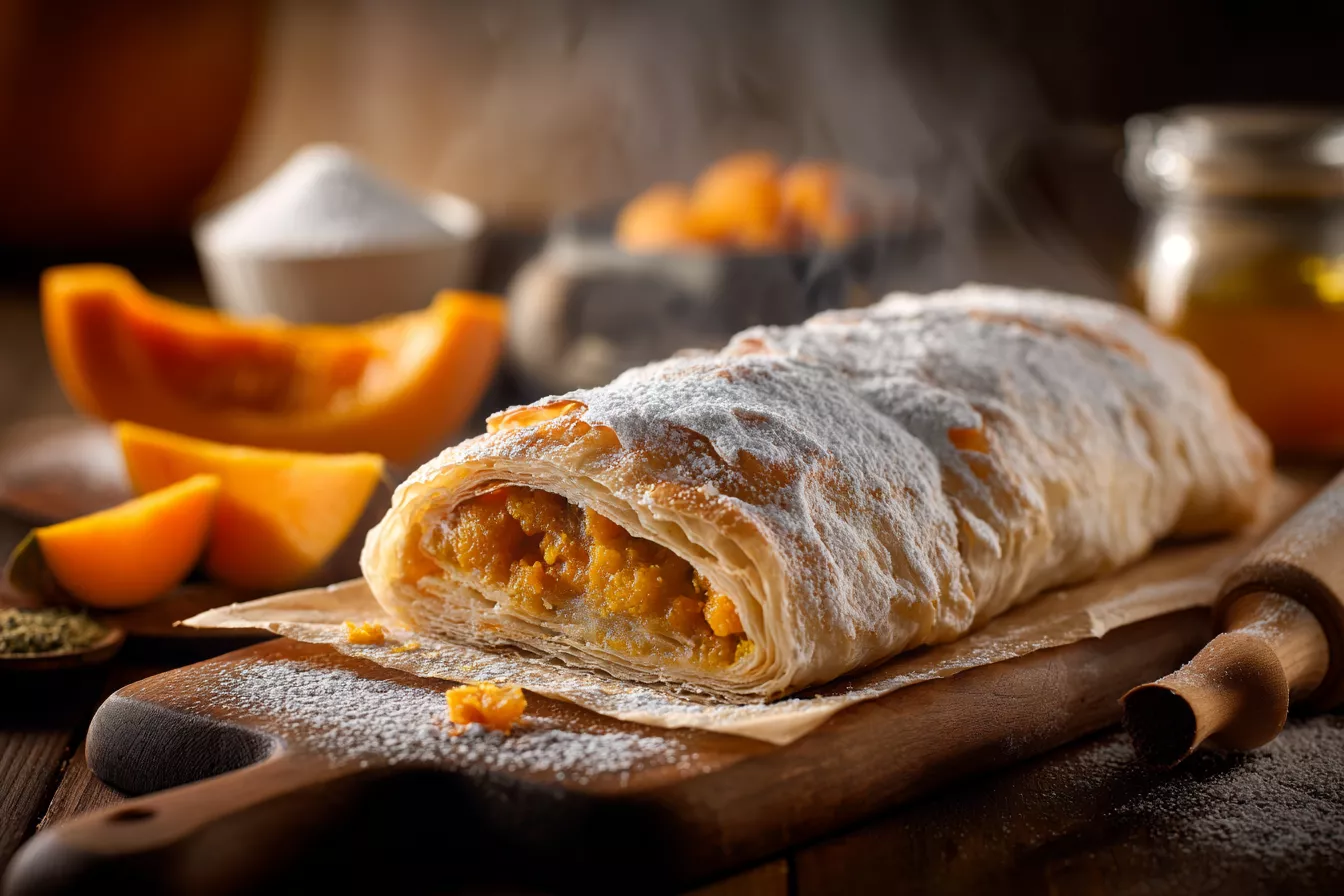 Вертуты с тыквой на вытяжном тесте: яйцо, мука, масло, крахмал и тыква