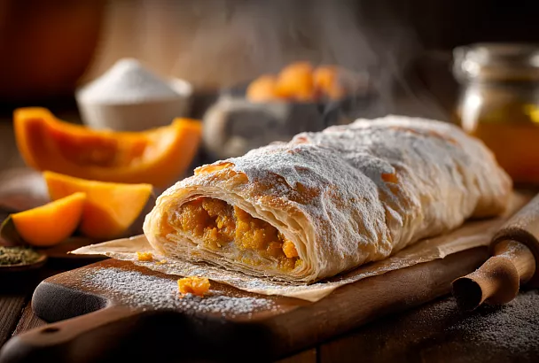 Вертуты с тыквой на вытяжном тесте: яйцо, мука, масло, крахмал и тыква