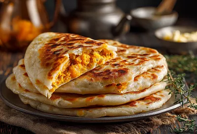 Чеченский хингалш с тыквой: тонкие лепёшки, нежное пюре с чабрецом и хрустящий лук – аромат Кавказа, который покоряет с первого кусочка!