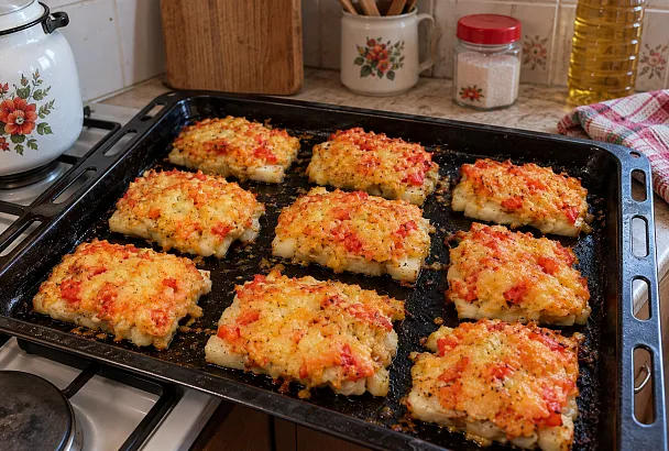 Накрываем минтай помидором, сыром и крабовыми палочками: рыба выходит нежной и сочной