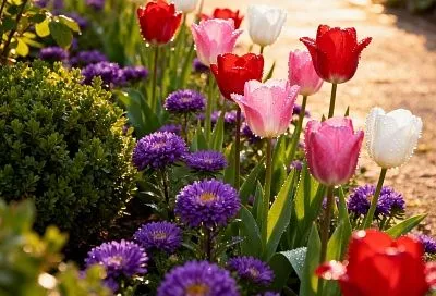 Сажаем тюльпаны вместе с астрами по этой схеме, и яркая клумба с весны до осени