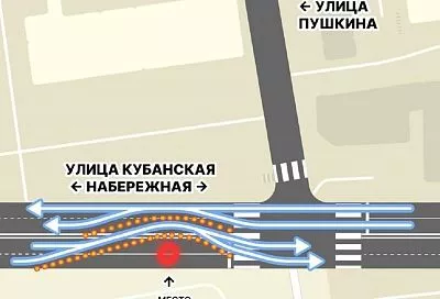 На участке Кубанской набережной в Краснодаре сократят число полос для движения