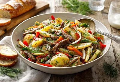 Беру картошку и мясо — готовлю вкусный казахстанский картофельный салат