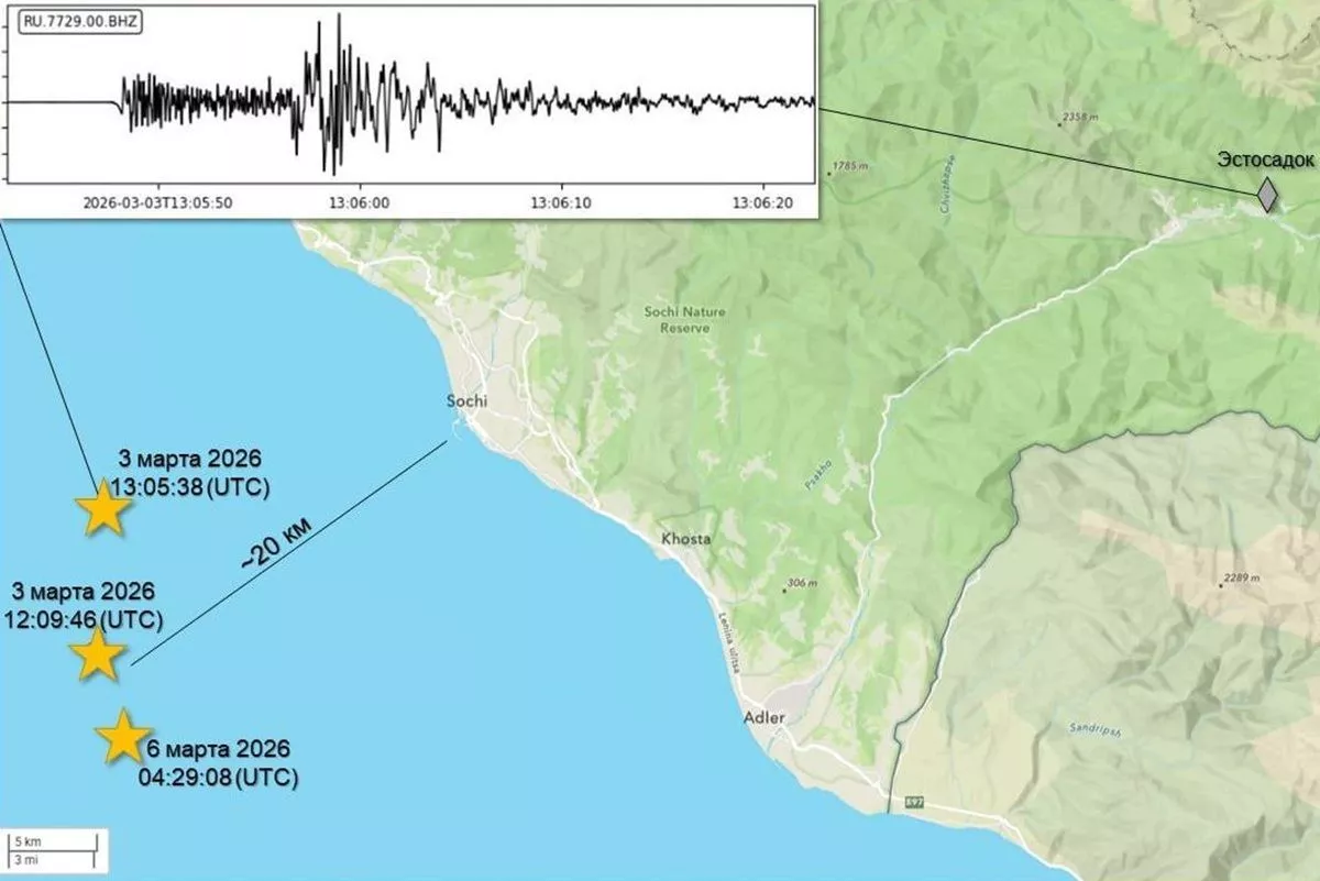 Серией мартовских землетрясений у Сочи заинтересовались ученые