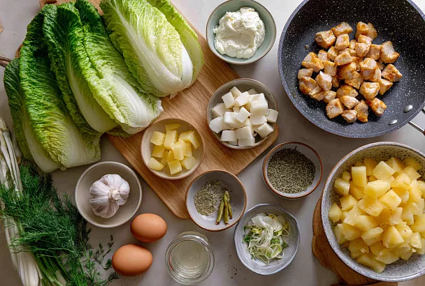 Нежная закуска с курицей и ананасами в пекинской капусте: удивительная подача