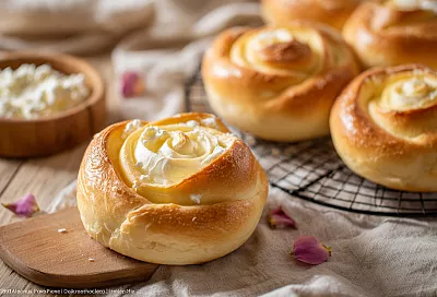 Нежнейшие творожные розочки: пышные, с сочной начинкой и молочной корочкой