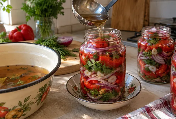 Маринованный лук со сладким перцем: готовим пряную закуску с мёдом и кориандром
