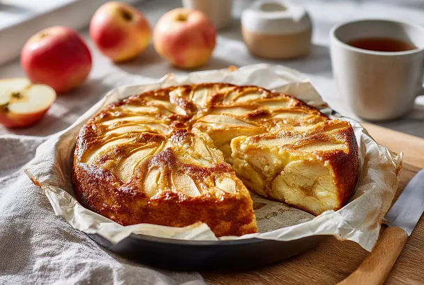 Яблочный пирог-невидимка: нежный десерт на сковороде