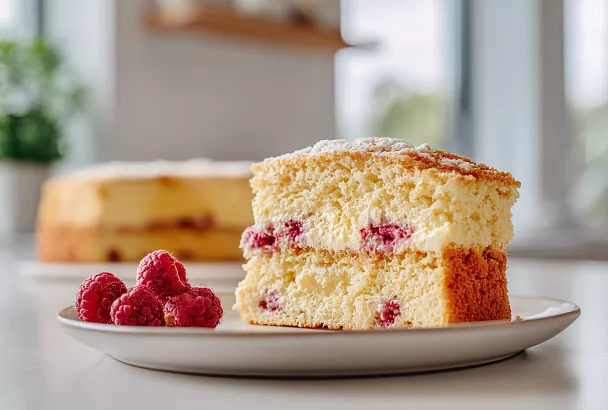 Итальянский пирог «Нуа» без миксера: пышное тесто с заварным кремом и малиной