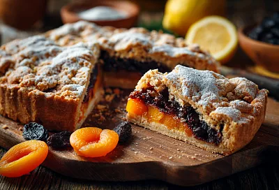 Татарский трёхслойный пирог – хрустящий, сочный, с курагой и лимоном