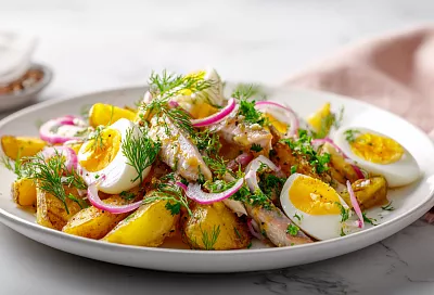 Картофельный салат с селёдкой: сытный и очень вкусный домашний рецепт