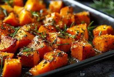 Запечённая тыква с чесноком стала ароматнее обычной: добавила сушёный базилик в заправку, и вкус получился ярким с итальянскими нотками