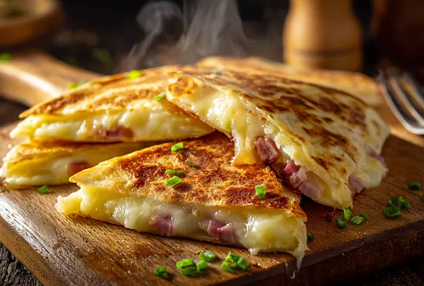 Кесадилья с картошкой и ветчиной – простая еда, которая спасает ужин за 15 минут