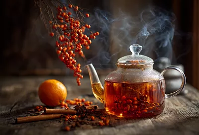 Вот как сварить литр облепихового чая: 7 минут, 100 г ягод, специи и мёд в финале