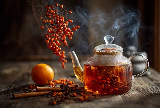 Вот как сварить литр облепихового чая: 7 минут, 100 г ягод, специи и мёд в финале