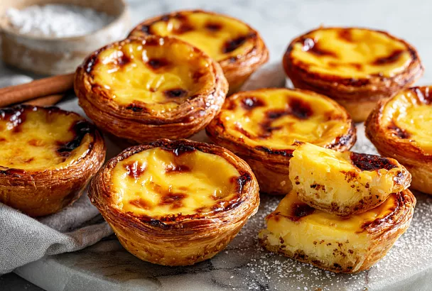 Настоящие португальские Паштел де Ната — хрустящее слоёное тесто и нежнейший ванильно-коричный крем, как в Лиссабоне