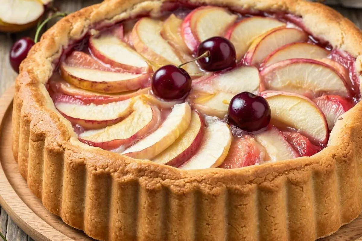 Выливаю тесто с яблоками в сковороду и накрываю крышкой. Через 20 минут вкусная шарлотка готова