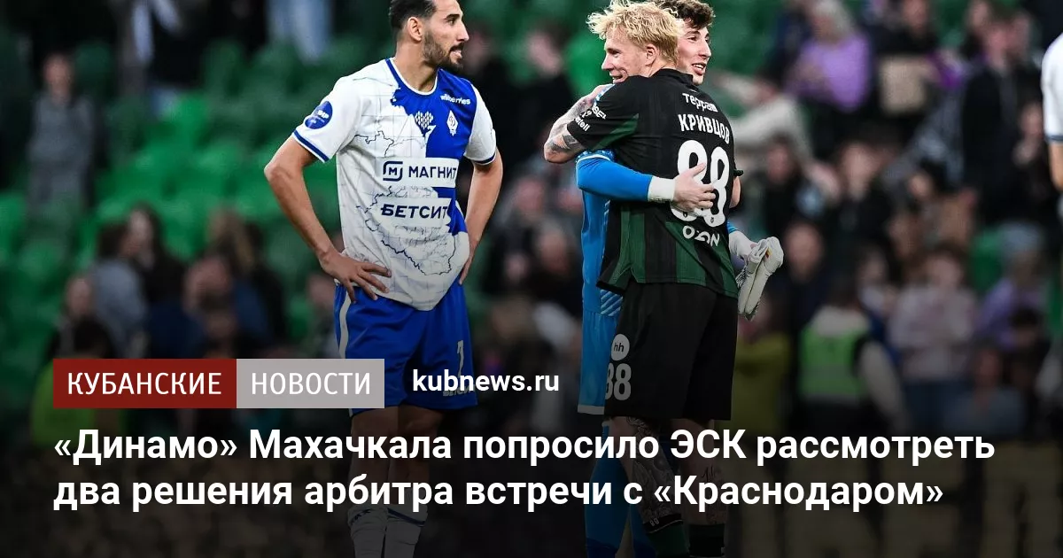«Динамо» Махачкала попросило ЭСК рассмотреть два решения арбитра встречи с «Краснодаром»