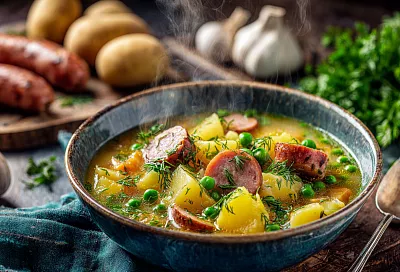 Пикантный картофельный суп с купатами: сытный ужин за 30 минут