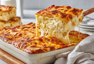 Ленивая ачма из лаваша: двойной сыр и пропитка дают потрясающую сочность и тягучий сырный слой