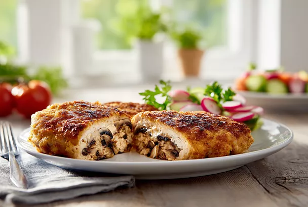 Рубленые куриные котлеты с грибной начинкой: сочные и нежные, как в ресторане