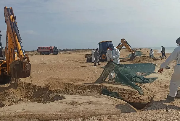 На пляжах Анапы убирают сети с защитного вала