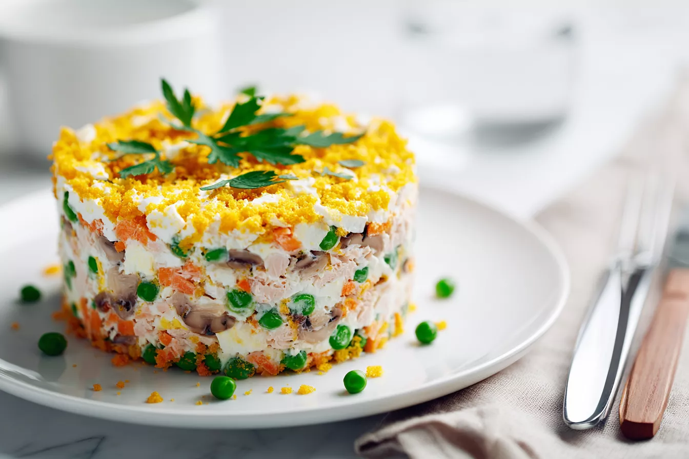 Сочный закусочный салат с копчёным мясом и грибами: проще некуда