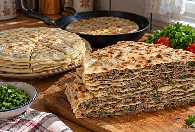 Раскатываем тесто почти до прозрачности и наполняем мясом: дагестанские чуду выходят сочными и мягкими