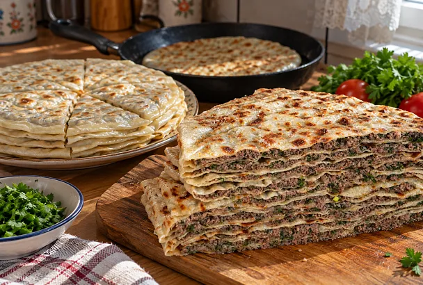 Раскатываем тесто почти до прозрачности и наполняем мясом: дагестанские чуду выходят сочными и мягкими