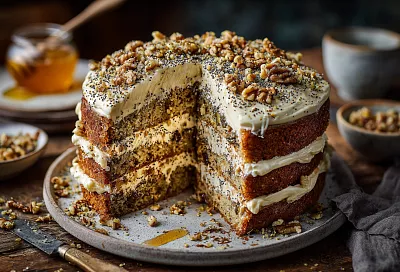 Пеку старинный трёхслойный торт с маком, орехами и изюмом – в детство возвращаюсь одним кусочком