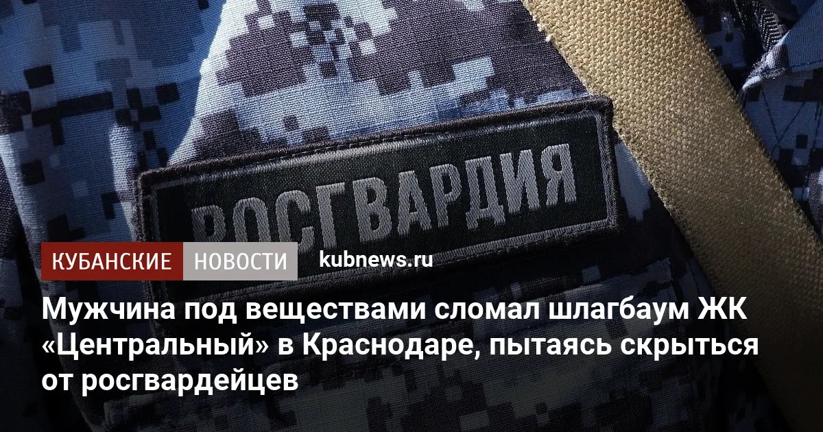 Мужчина под веществами сломал шлагбаум ЖК «Центральный» в Краснодаре, пытаясь скрыться от росгвардейцев