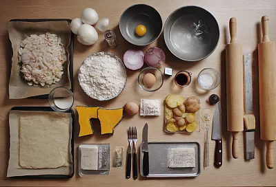 Ленивый слоёный пирог с курицей, картофелем и тыквой — тесто за 10 минут