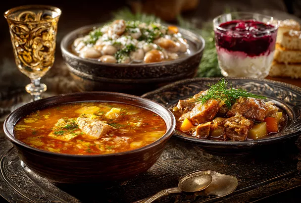 Меню на весь день для похудения из простых ингредиентов: суп, мясо, салат и десерт с низкой калорийностью