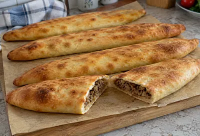 Закрытое турецкое пиде с мясом: раскатываю мягкое тесто и прячу внутрь фарш с луком