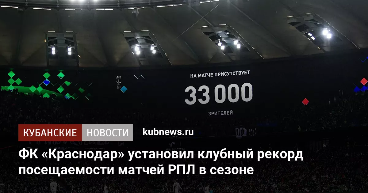 ФК «Краснодар» установил клубный рекорд посещаемости матчей РПЛ в сезоне