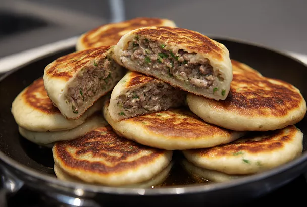 Быстрые лепёшки с фаршем на сковороде