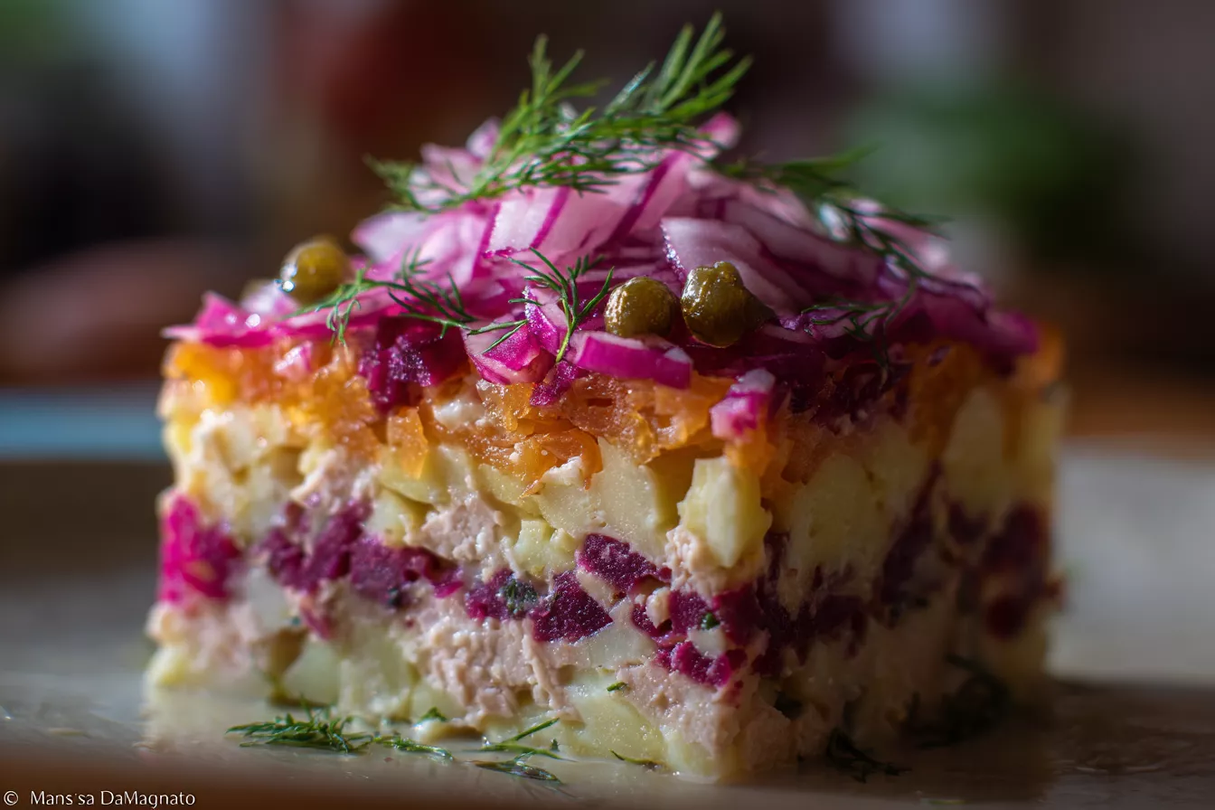 Салат «Любовные грёзы»: быстро, по-домашнему, с маринованным луком