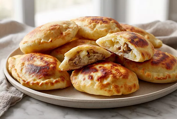 Жареные пирожки с картошкой и грибами стали ещё пышнее и нежнее: тесто на кефире с майонезом и содой даёт воздушную текстуру и румяную корочку