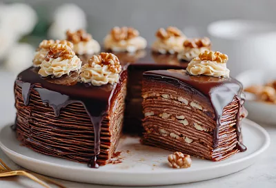 Торт из шоколадных блинчиков с творожно-сметанным кремом — нежный и очень вкусный