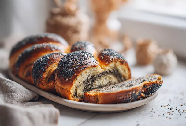 Рождественский калач с маком: добавила изюм и много начинки, и через 2 часа на столе пышная выпечка 