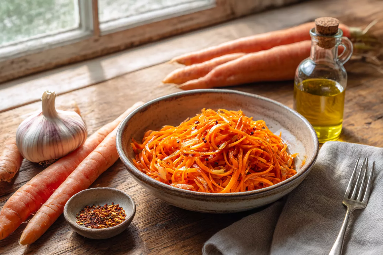 Натираю морковь, заливаю специи раскалённым маслом — и через час в холодильнике получается домашняя морковь по-корейски 