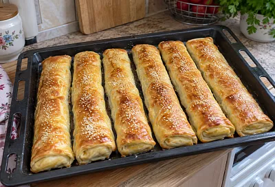 Слоёные рулеты с творогом и сыром: готовлю из теста «Три стакана»