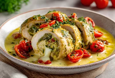 Куриные рулетики в сливочно-песто соусе: сочные, кремовые и невероятно вкусные