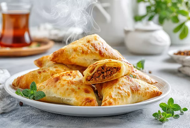 Турецкие треугольные пирожки с мясом – рассыпчатое тесто без расстойки 