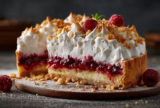 Песочный пирог-ангел с малиной: нежность, которая тает во рту