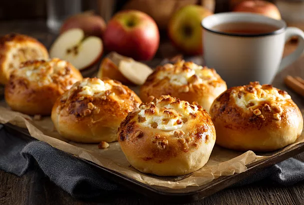 Ватрушки с творогом и карамельными яблоками: нежное тесто, сочная начинка и хруст штрейзеля