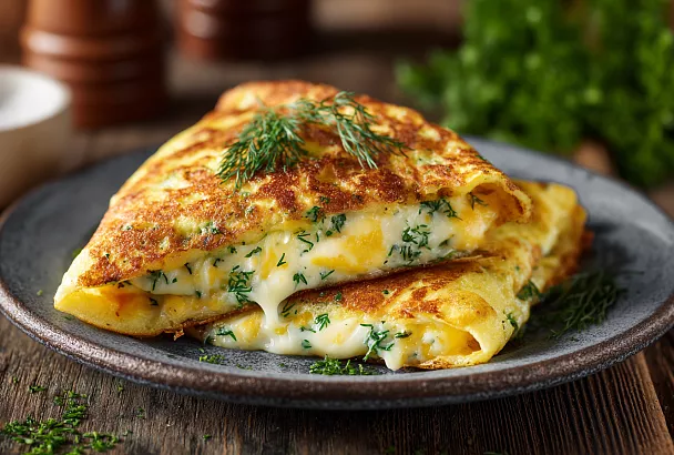 Яичный конвертик с сыром: добавила зелень в сыр, и начинка получилась ароматной с тянущимся сыром