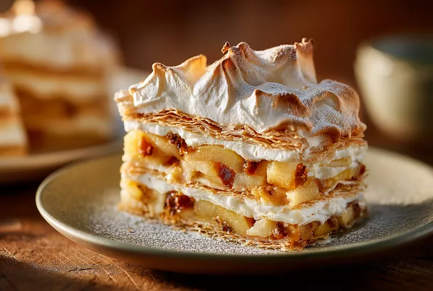 Слоёный пирог с яблоками и меренгой: нежный, ароматный и праздничный